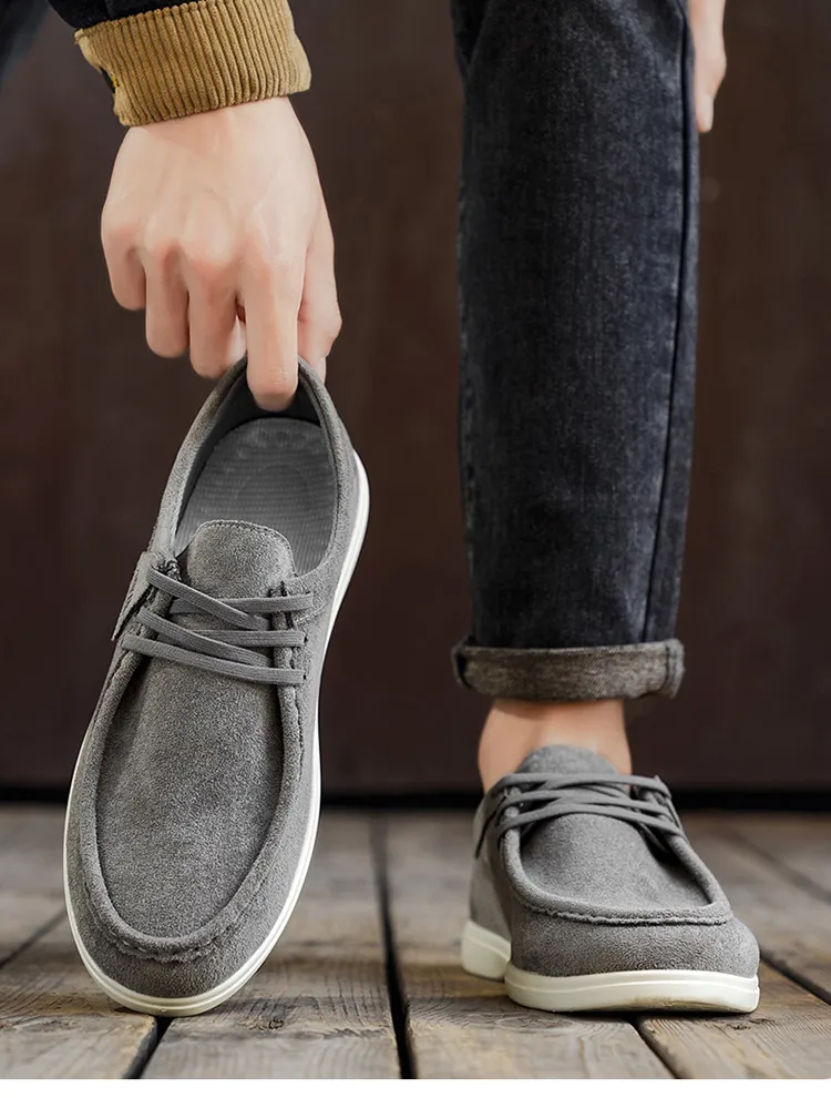 Men Suede Loafers Slip On Casual Shoes Soft Flat Moccasins Comfort Driving Walking Footwear 2 Colors