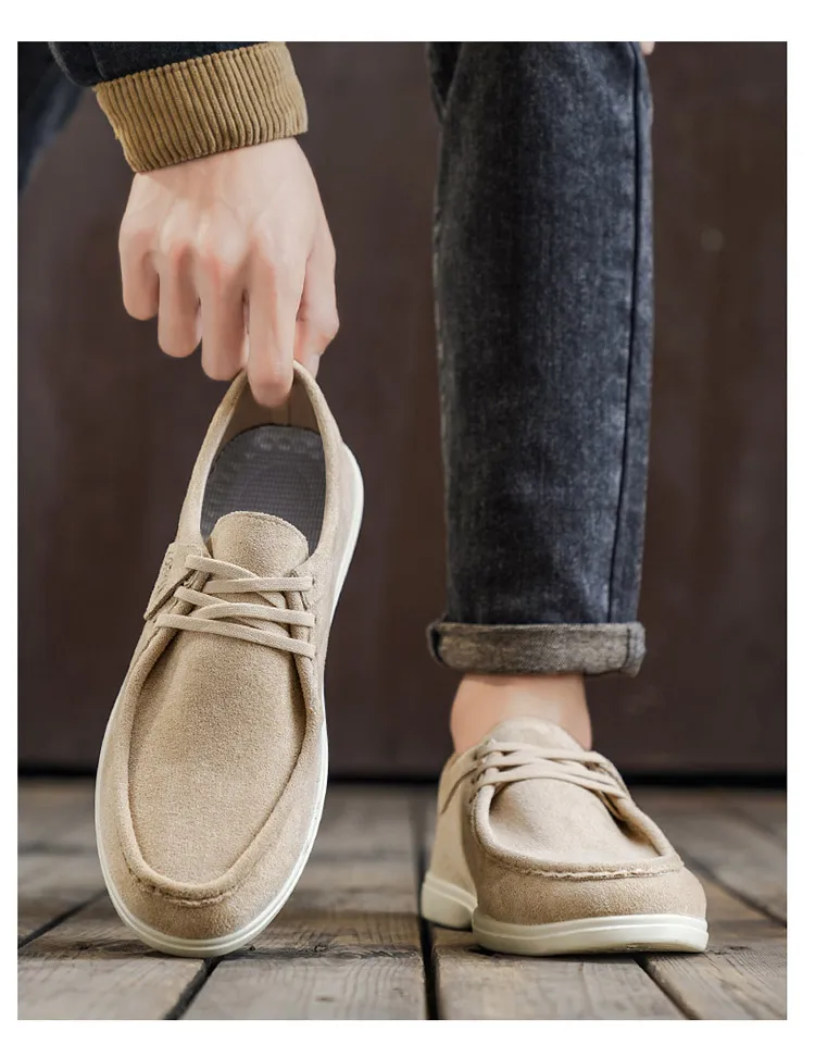 Men Suede Loafers Slip On Casual Shoes Soft Flat Moccasins Comfort Driving Walking Footwear 2 Colors