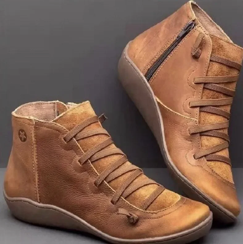 2025 for Women Lace Up Boots Snow Boots Woman Short Vintage Boots Mujer Botas Non-slip Shoes Socofy Chaussures Femmes