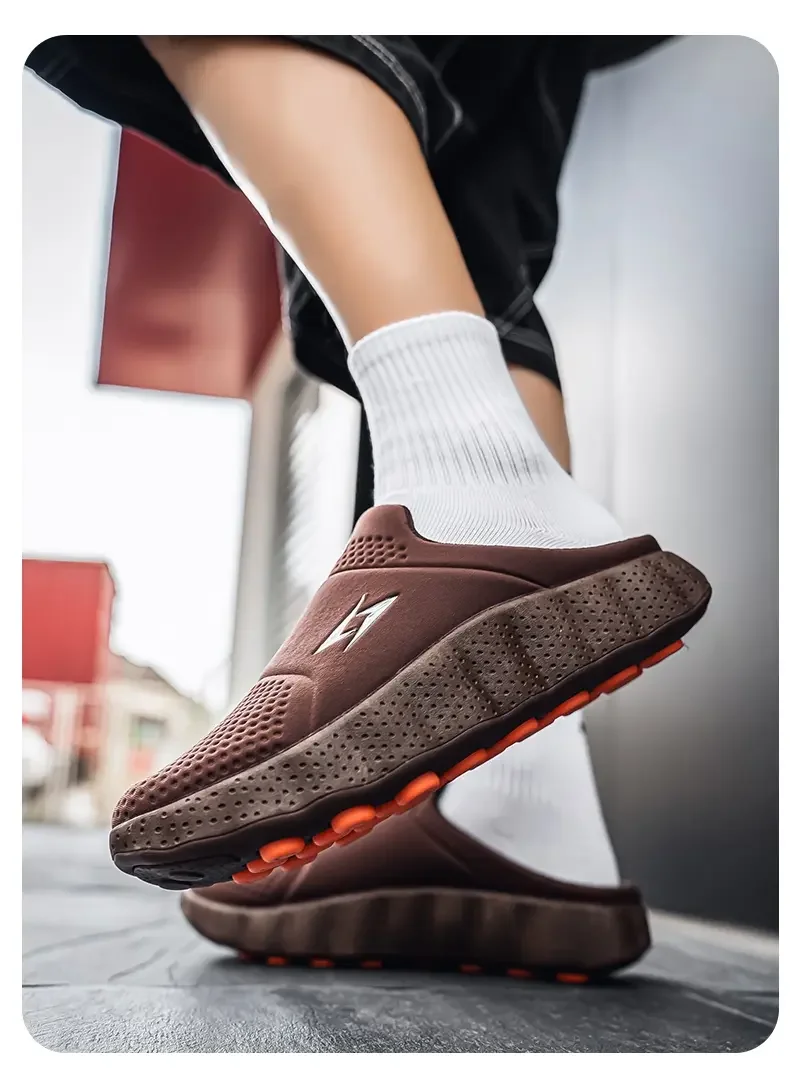 2026 Oversize Closed Toe Slides Men One Step On Thick Platform Sole Shock Absorption Strong Grip Comfort Casual Walking Slippers