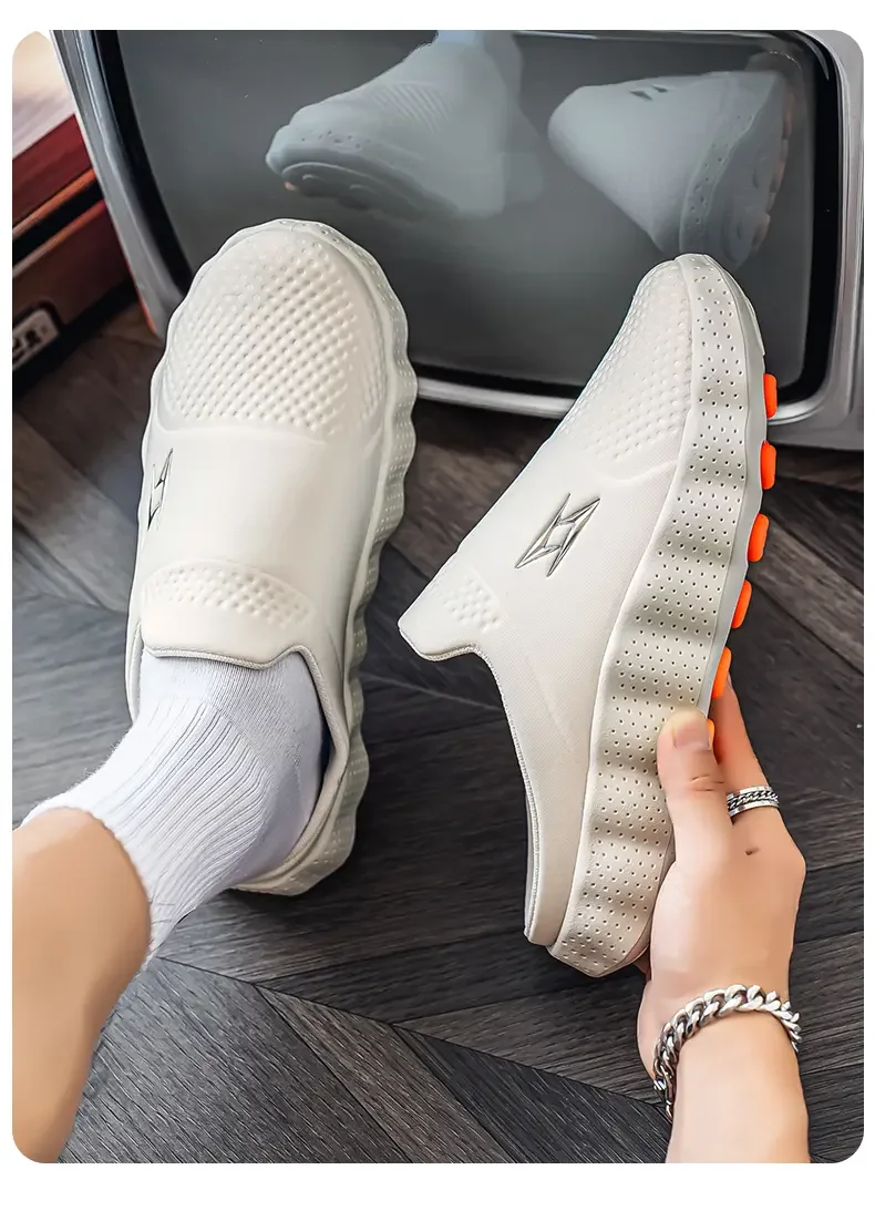 2026 Oversize Closed Toe Slides Men One Step On Thick Platform Sole Shock Absorption Strong Grip Comfort Casual Walking Slippers