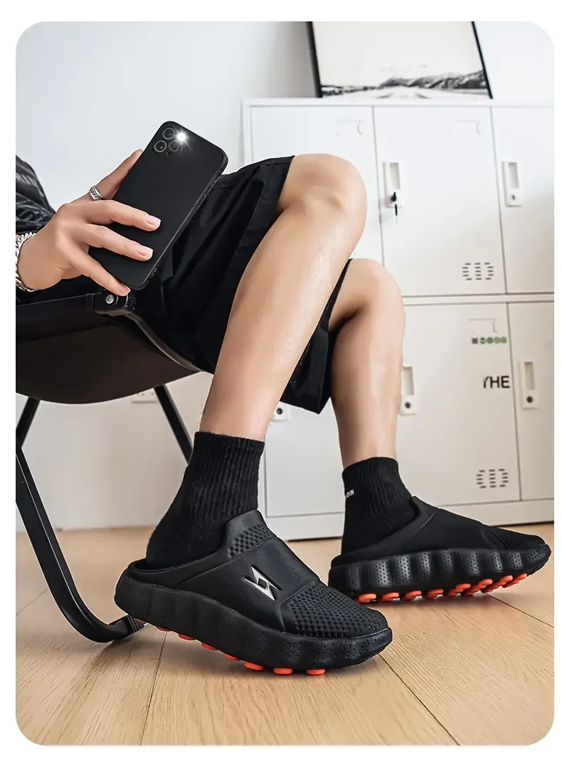 2026 Oversize Closed Toe Slides Men One Step On Thick Platform Sole Shock Absorption Strong Grip Comfort Casual Walking Slippers