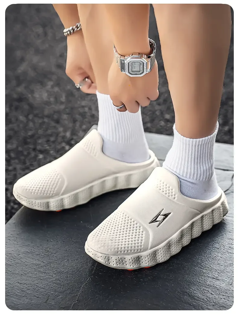 2026 Oversize Closed Toe Slides Men One Step On Thick Platform Sole Shock Absorption Strong Grip Comfort Casual Walking Slippers