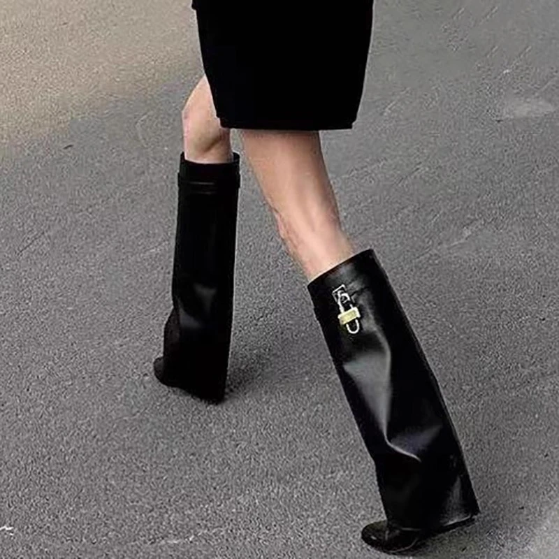 Brand Designer 2025 Winter New Outdoor Office Comfortable Slip-on Women's Knee-high Boots Casual Gothic Motorcycle Boots 35-41