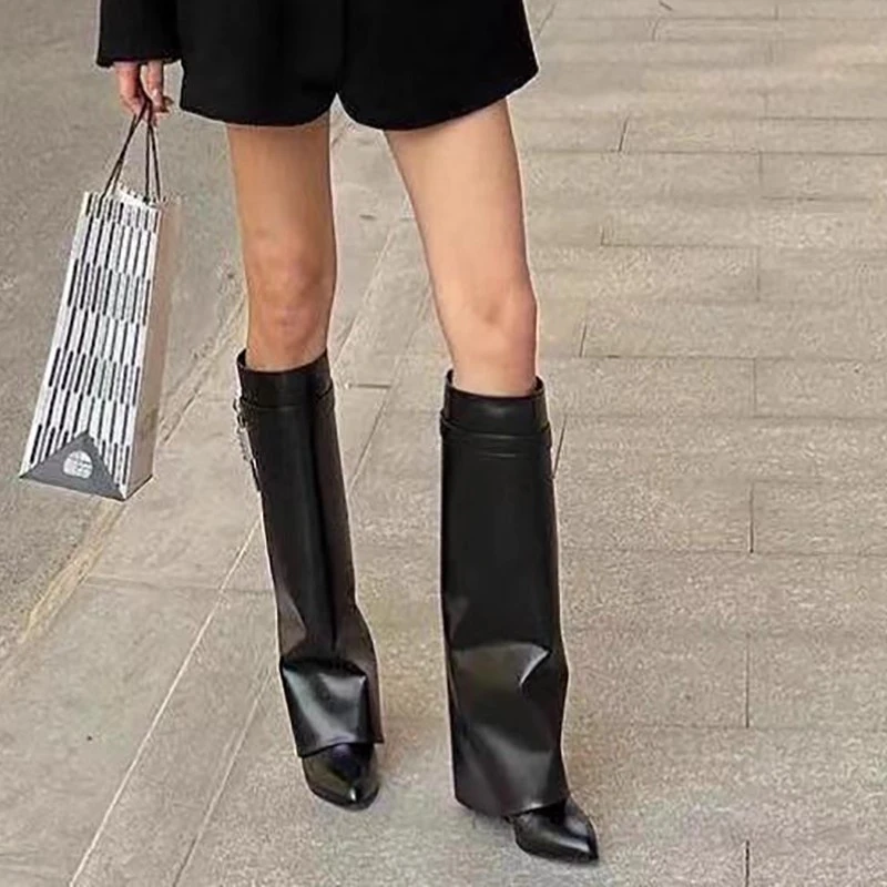 Brand Designer 2025 Winter New Outdoor Office Comfortable Slip-on Women's Knee-high Boots Casual Gothic Motorcycle Boots 35-41
