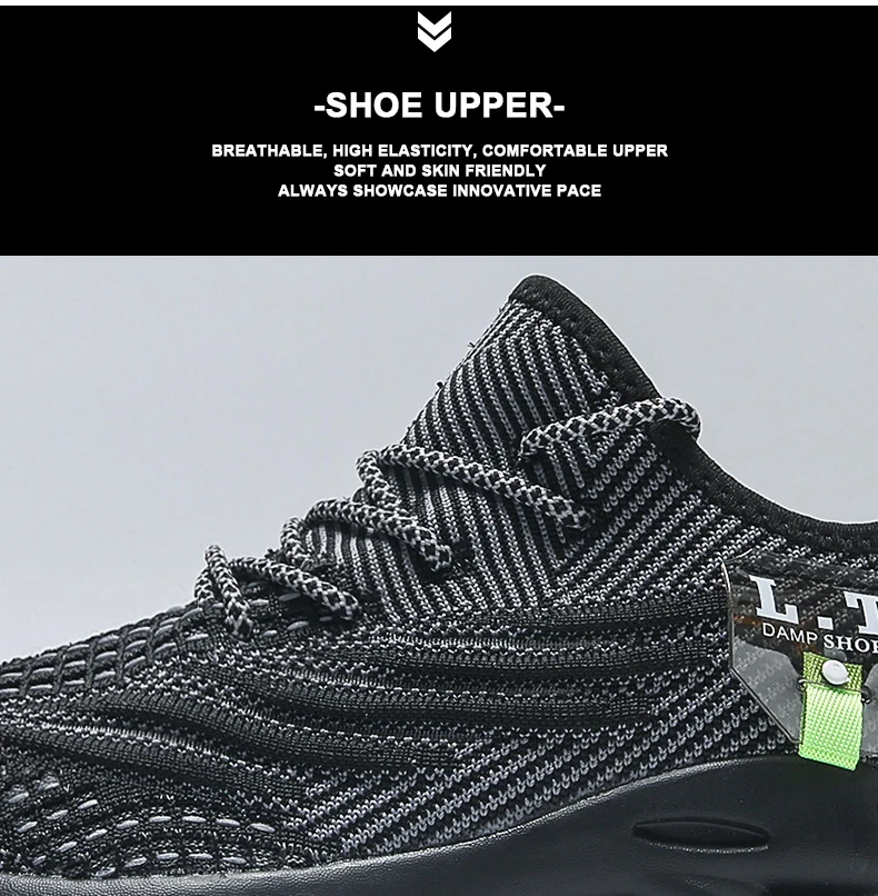 Breathable Men's Running Shoes Fashion Platform Men Casual Shoes Mesh Lightweight Anti-slip Outdoor Sneakers Work Black Tennis