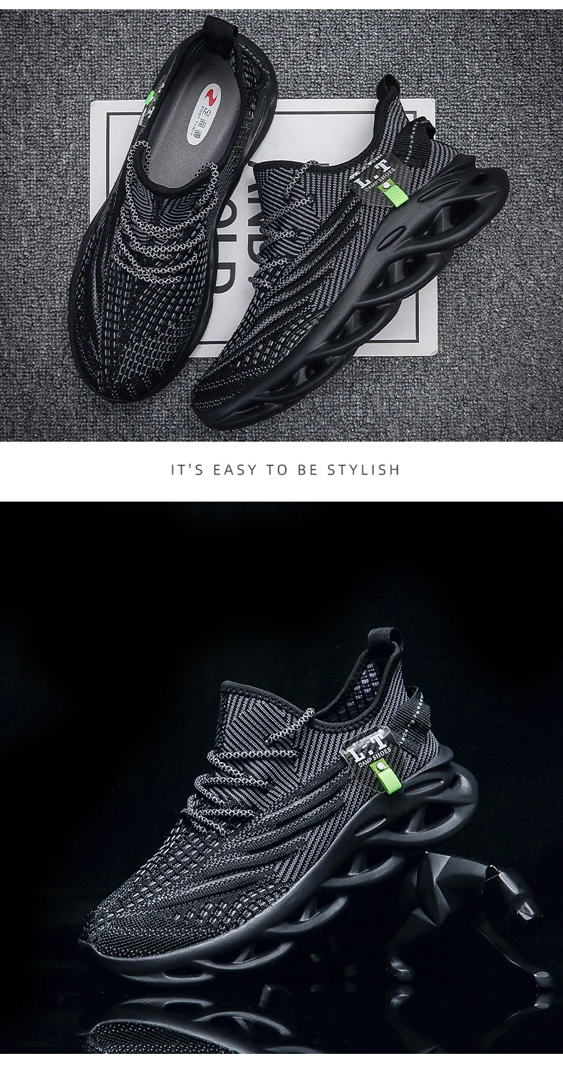 Breathable Men's Running Shoes Fashion Platform Men Casual Shoes Mesh Lightweight Anti-slip Outdoor Sneakers Work Black Tennis