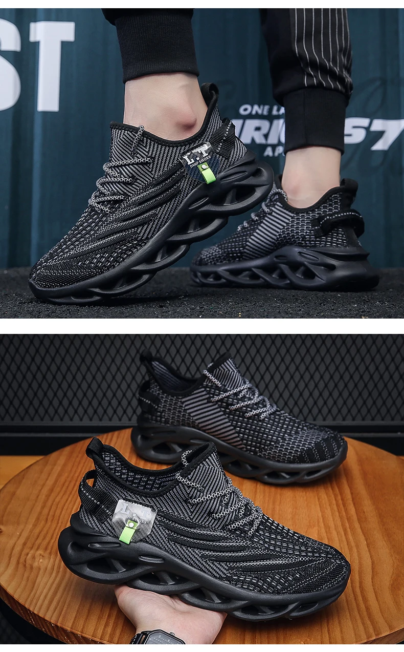 Breathable Men's Running Shoes Fashion Platform Men Casual Shoes Mesh Lightweight Anti-slip Outdoor Sneakers Work Black Tennis
