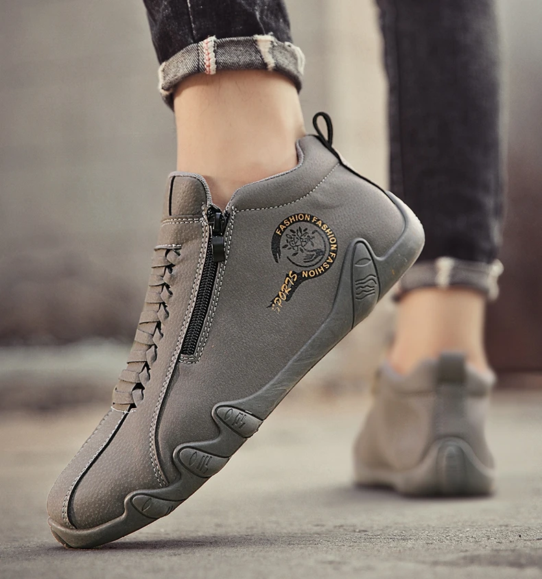 Men's Casual Shoes Side Zipper Short Boots Versatile Flats Bottom Trbottomyy Fashion Pu Leather Men's Shoes Spring Suitable for Outdoor Sports