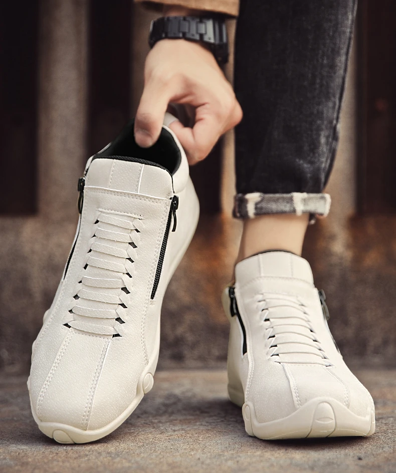 Men's Casual Shoes Side Zipper Short Boots Versatile Flats Bottom Trbottomyy Fashion Pu Leather Men's Shoes Spring Suitable for Outdoor Sports