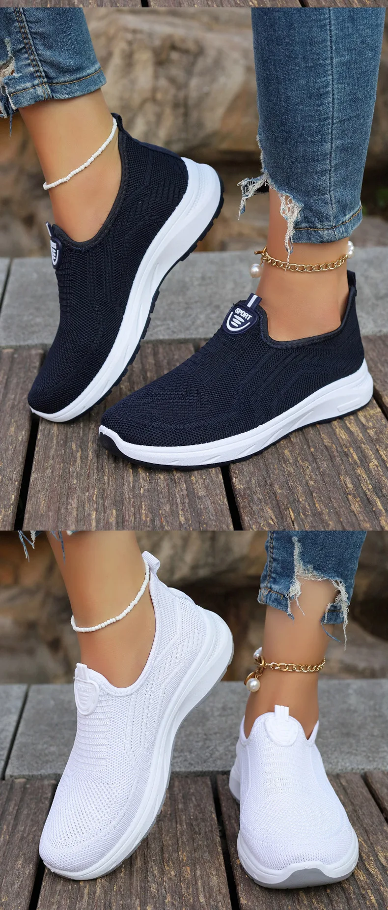 Women's Sneaker Slip On Women Sneakers Breather White Shoes Women Casual Sneaker Sports Shoes Comfortable Vulcanize Shoes Female