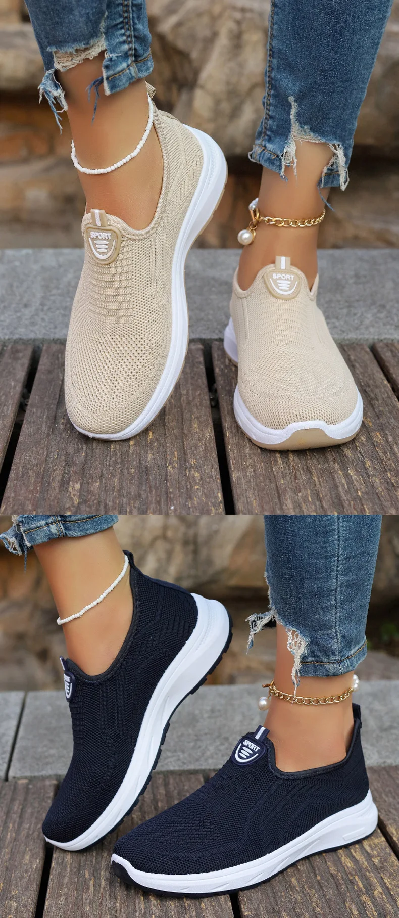 Women's Sneaker Slip On Women Sneakers Breather White Shoes Women Casual Sneaker Sports Shoes Comfortable Vulcanize Shoes Female