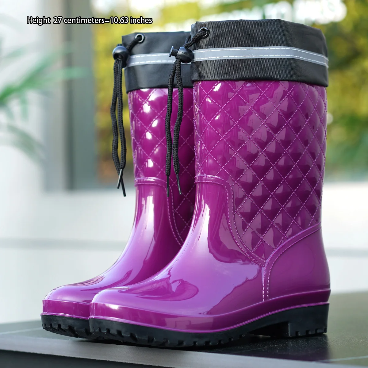 Minimalist Style Outdoor Work Kitchen Anti Slip Waterproof Drawstring Drum Mouth All Season Universal Women's Rain Boots