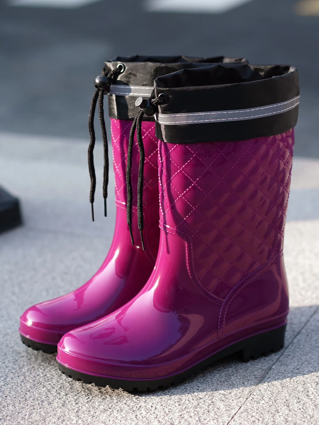 Minimalist Style Outdoor Work Kitchen Anti Slip Waterproof Drawstring Drum Mouth All Season Universal Women's Rain Boots