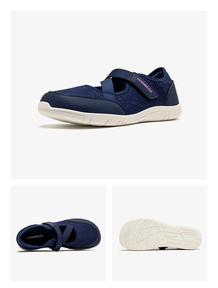 HOBIBEAR Wide Width Mary Jane Flats Women Barefoot Ballet Shoes Adjustable Hook Loop Lightweight Zero Drop Shoes