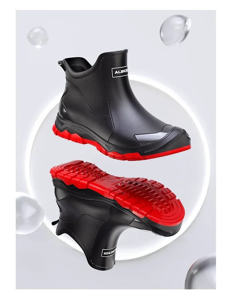 Men's Short Rain Boots Urban Water Boots Non-slip Wear-resistant Wading Boots Men's Trendy Lightweight Waterproof Rubber Shoes
