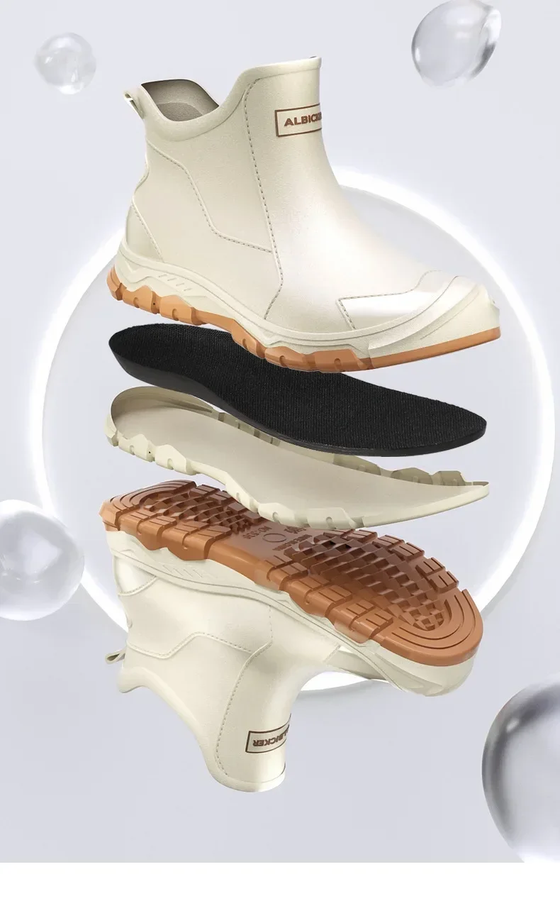 Men's Short Rain Boots Urban Water Boots Non-slip Wear-resistant Wading Boots Men's Trendy Lightweight Waterproof Rubber Shoes