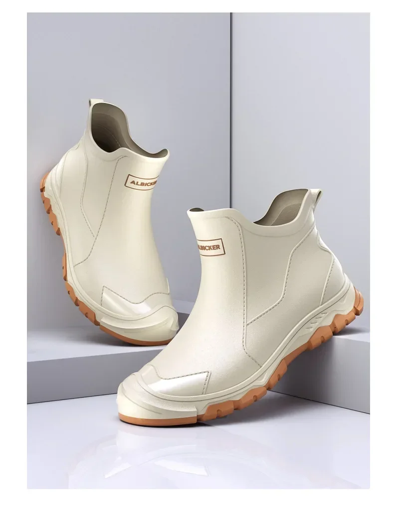 Men's Short Rain Boots Urban Water Boots Non-slip Wear-resistant Wading Boots Men's Trendy Lightweight Waterproof Rubber Shoes