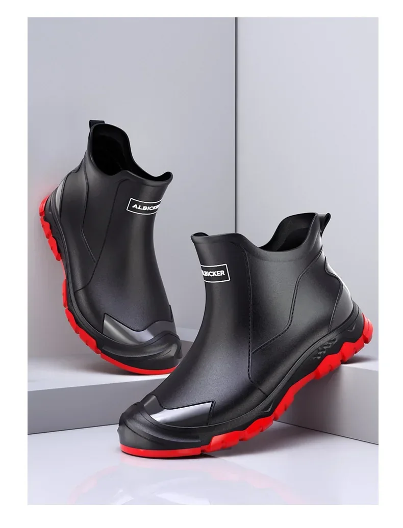 Men's Short Rain Boots Urban Water Boots Non-slip Wear-resistant Wading Boots Men's Trendy Lightweight Waterproof Rubber Shoes