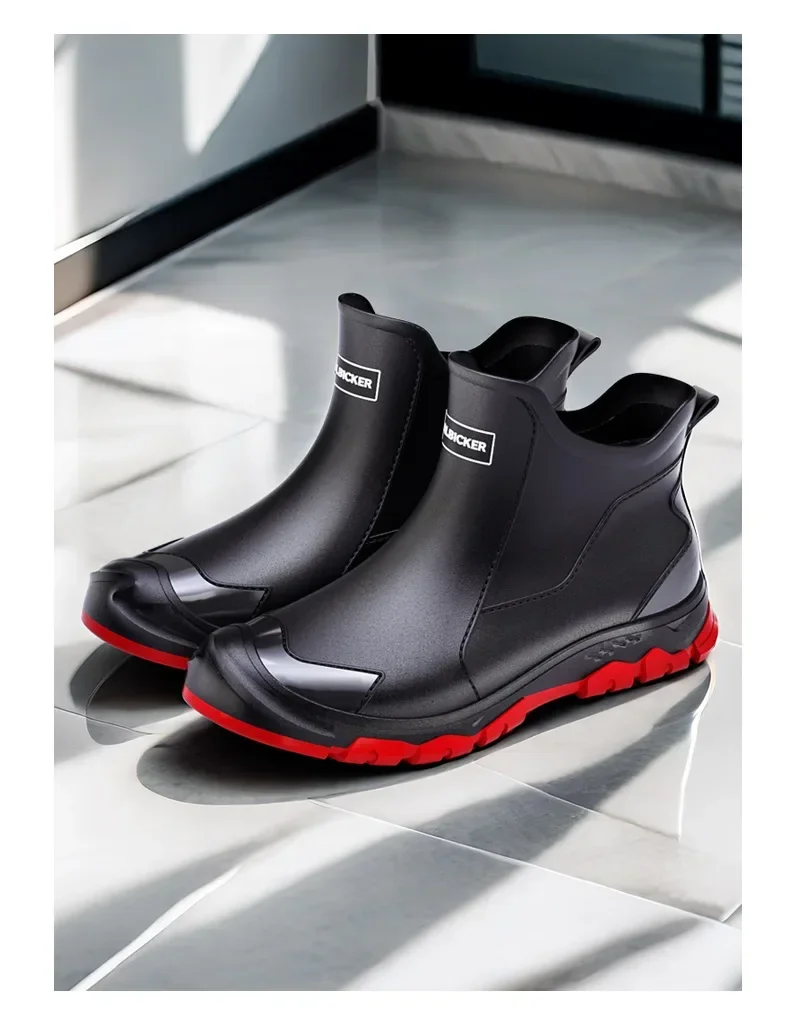Men's Short Rain Boots Urban Water Boots Non-slip Wear-resistant Wading Boots Men's Trendy Lightweight Waterproof Rubber Shoes