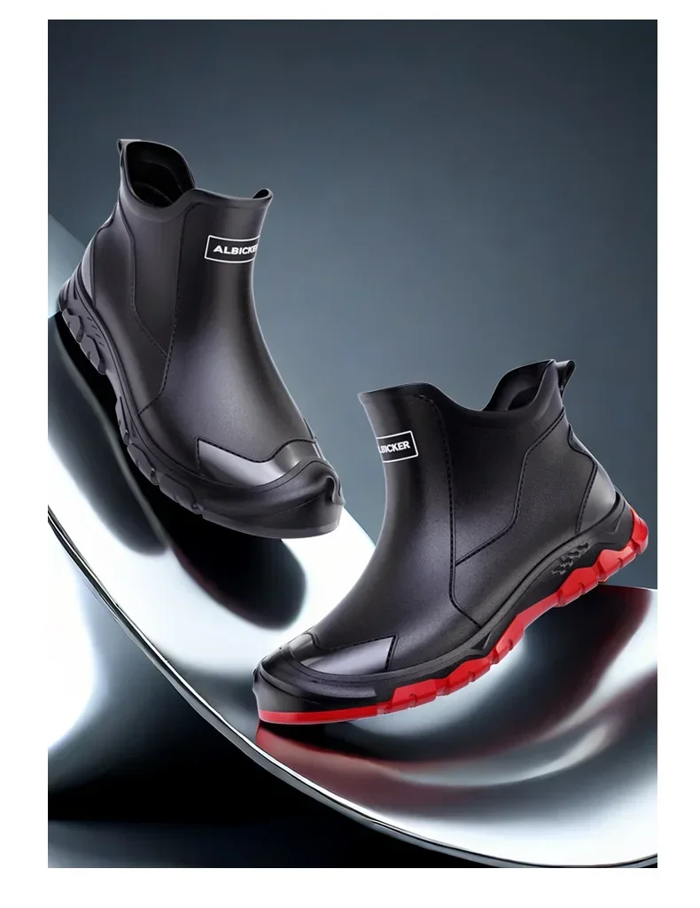 Men's Short Rain Boots Urban Water Boots Non-slip Wear-resistant Wading Boots Men's Trendy Lightweight Waterproof Rubber Shoes