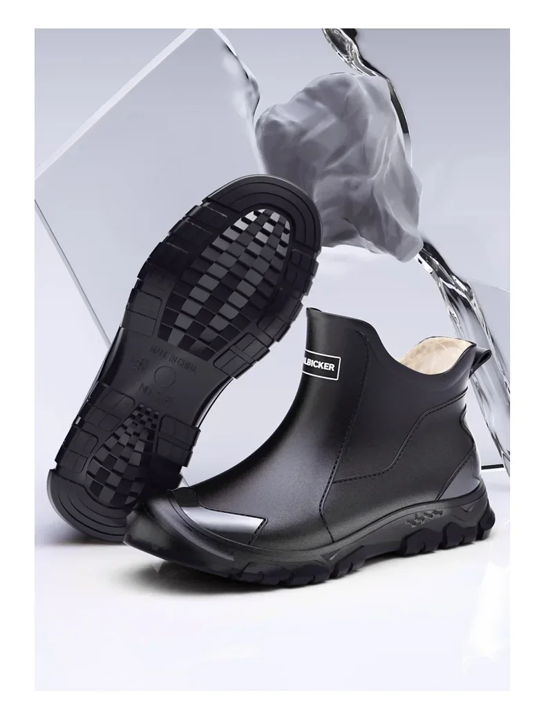 Men's Short Rain Boots Urban Water Boots Non-slip Wear-resistant Wading Boots Men's Trendy Lightweight Waterproof Rubber Shoes