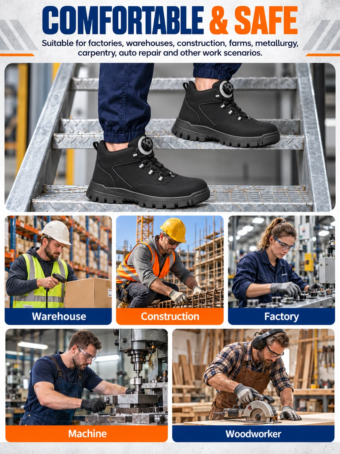 Halloween Steel Toe Work Boots Wear Resistant Men's Safety Boots Anti Impact Anti Piercing Fashion Comfort Outdoor Men's Shoes