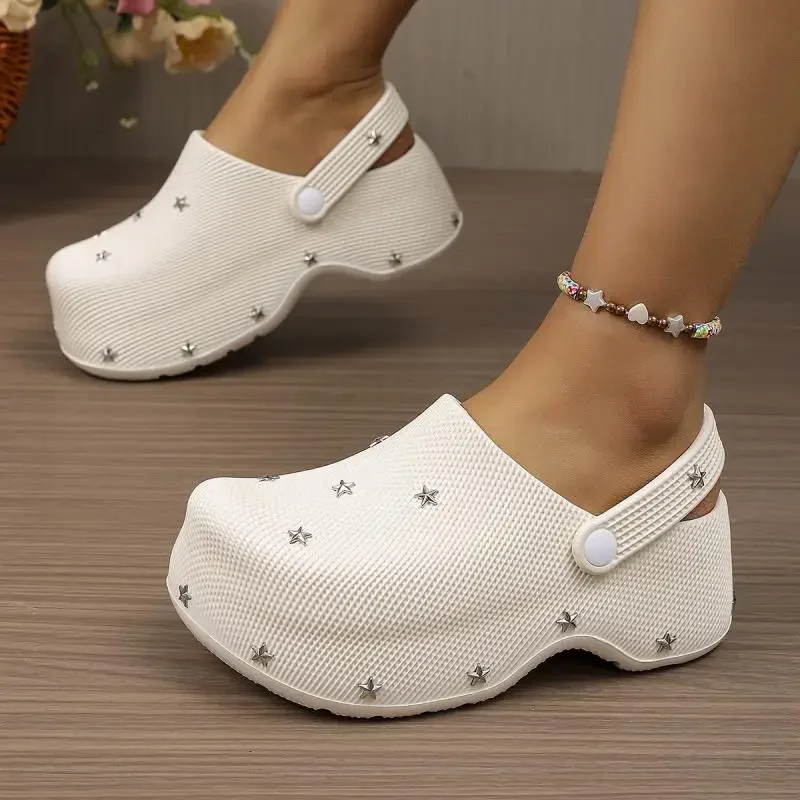 Y2K Metal Star Chunky Platform Clogs Sandals Women Summer 2026 Soft Thick Bottom Garden Shoes Woman's Lightweight Beach Slippers