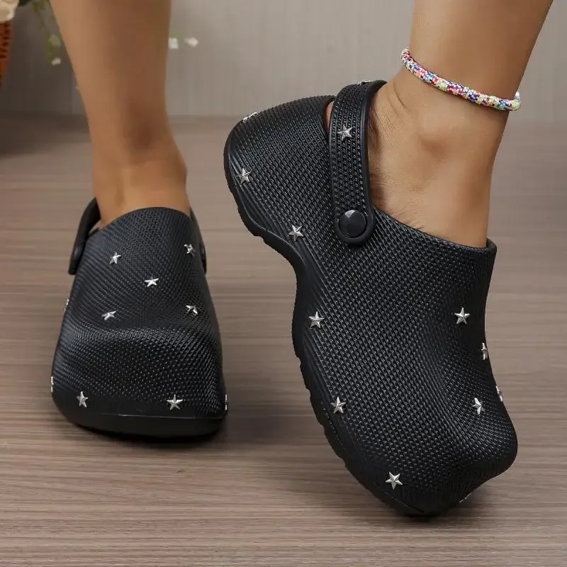 Y2K Metal Star Chunky Platform Clogs Sandals Women Summer 2026 Soft Thick Bottom Garden Shoes Woman's Lightweight Beach Slippers