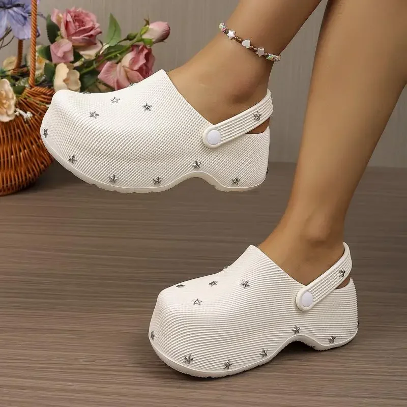 Y2K Metal Star Chunky Platform Clogs Sandals Women Summer 2026 Soft Thick Bottom Garden Shoes Woman's Lightweight Beach Slippers