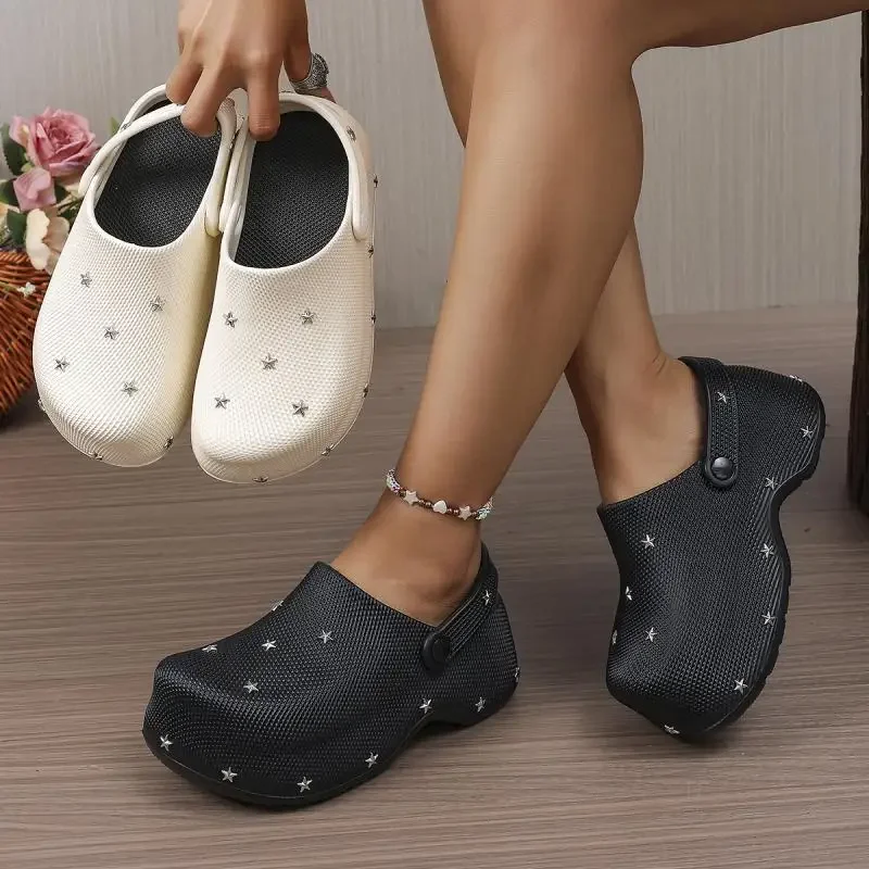 Y2K Metal Star Chunky Platform Clogs Sandals Women Summer 2026 Soft Thick Bottom Garden Shoes Woman's Lightweight Beach Slippers
