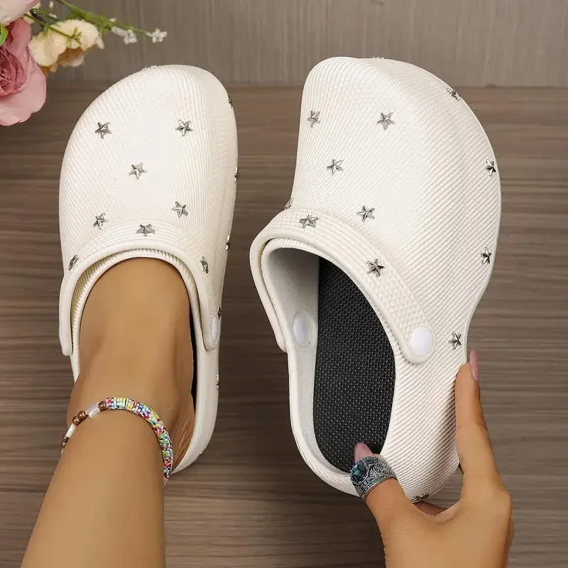 Y2K Metal Star Chunky Platform Clogs Sandals Women Summer 2026 Soft Thick Bottom Garden Shoes Woman's Lightweight Beach Slippers