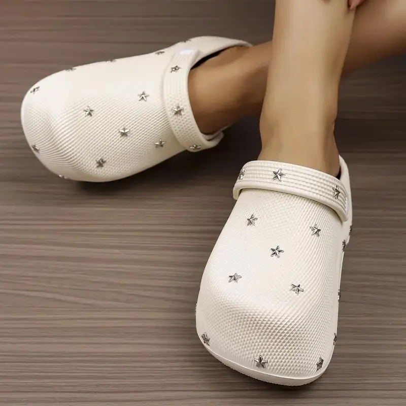 Y2K Metal Star Chunky Platform Clogs Sandals Women Summer 2026 Soft Thick Bottom Garden Shoes Woman's Lightweight Beach Slippers