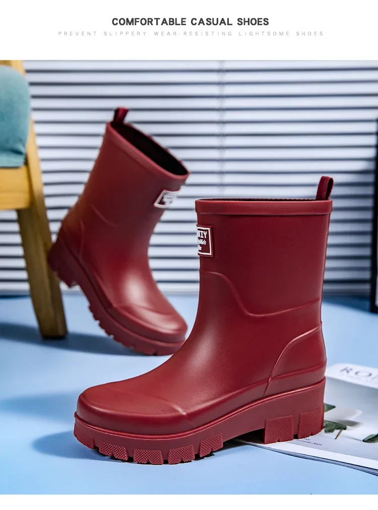2026Fashionable Korean Women's Mid-Calf Rain Boots Thick Bottom Wear-Resistant Anti-Slip Waterproof Car Wash Shoes Water-Proof