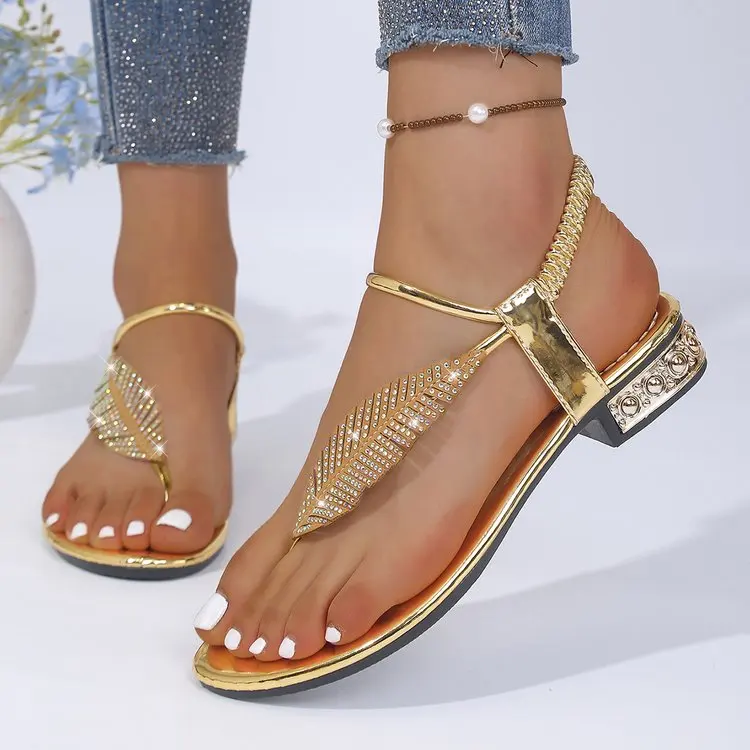 Clip Toe Gold Silver Gladiator Sandals Women 2026 Summer Ankle Straps Flat Sandals Woman Plus Size 43 Roman Beach Shoes Footwear