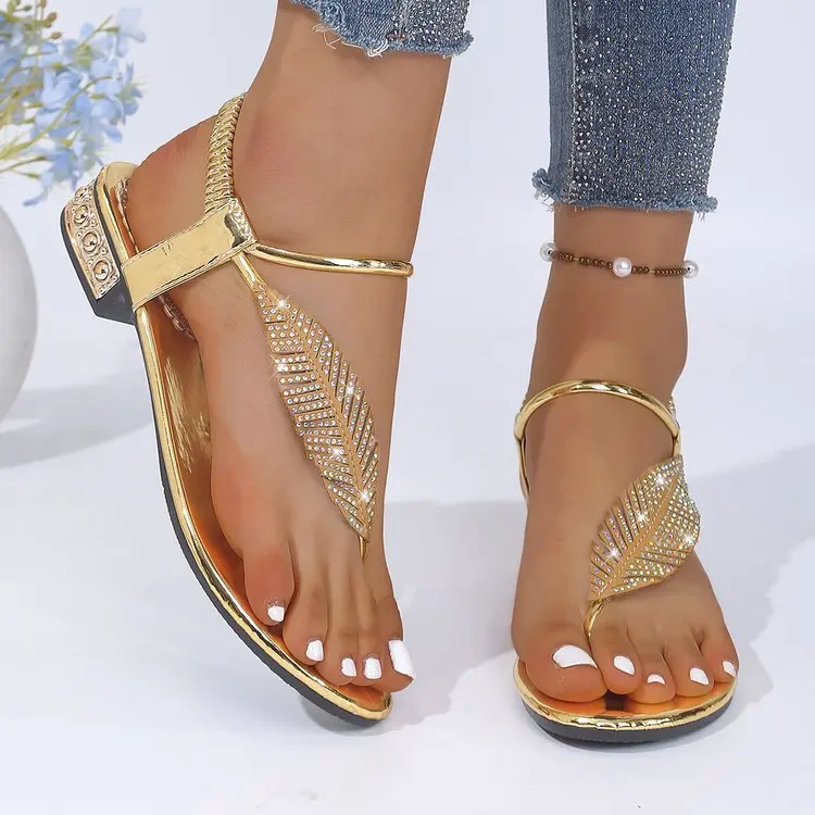 Clip Toe Gold Silver Gladiator Sandals Women 2026 Summer Ankle Straps Flat Sandals Woman Plus Size 43 Roman Beach Shoes Footwear