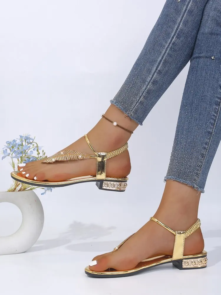 Clip Toe Gold Silver Gladiator Sandals Women 2026 Summer Ankle Straps Flat Sandals Woman Plus Size 43 Roman Beach Shoes Footwear