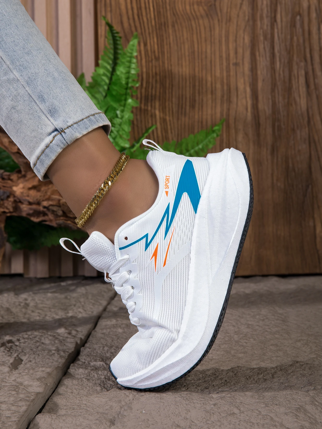 Women's Breathable Mesh Running Sneakers, Lightweight Cushioning Wedge-Shaped Thick-Soled Casual Running Shoes, Non-Slip Rubber Outsole, Walking Training Shoes, Trendy White and Blue Color Scheme, Daily Jogging Fitness Casual Shoes