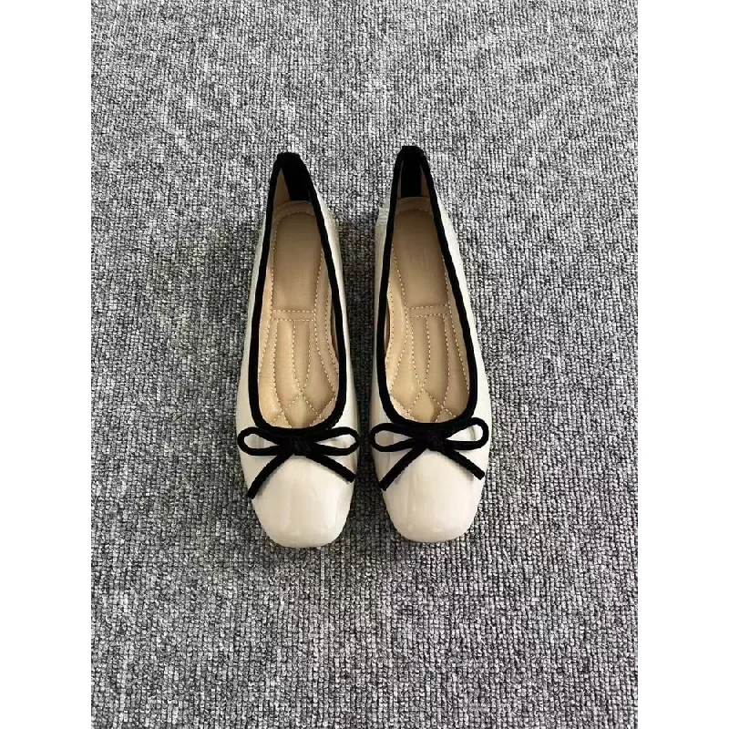 2026 New Women's Patent Leather Bow Ballet Flats, Square Toe Soft Sole Slip-on Casual Shoes for Spring Summer