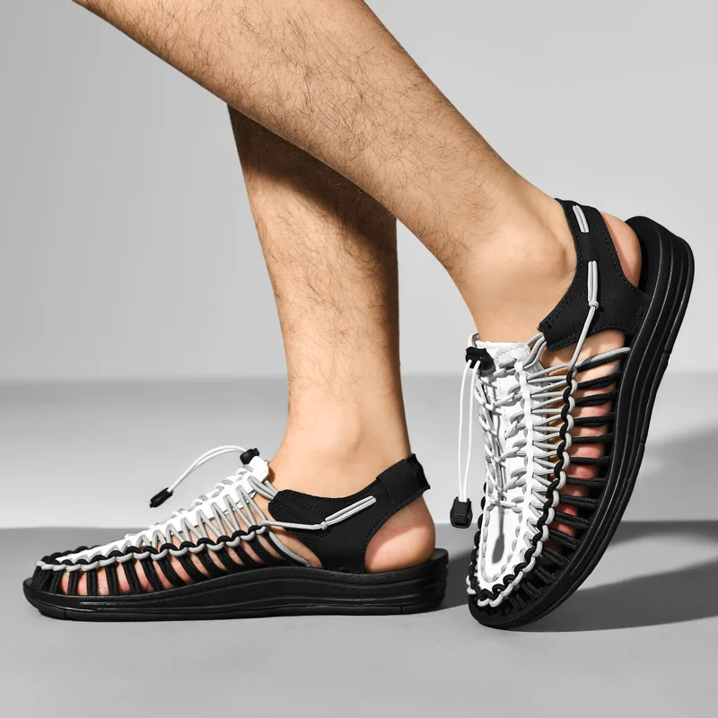 Summer Men's Handmade Weaving Design Sandals Breathable Casual Flat Beach Outdoor Couples Sandals Size 48 Fashion