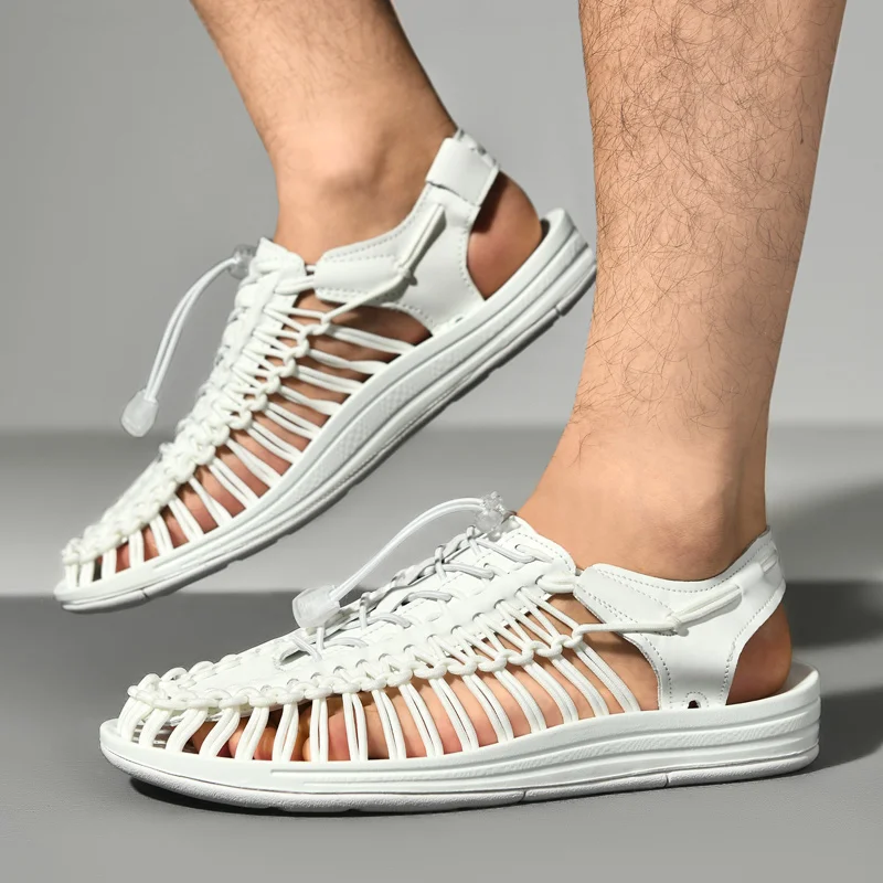 Summer Men's Handmade Weaving Design Sandals Breathable Casual Flat Beach Outdoor Couples Sandals Size 48 Fashion