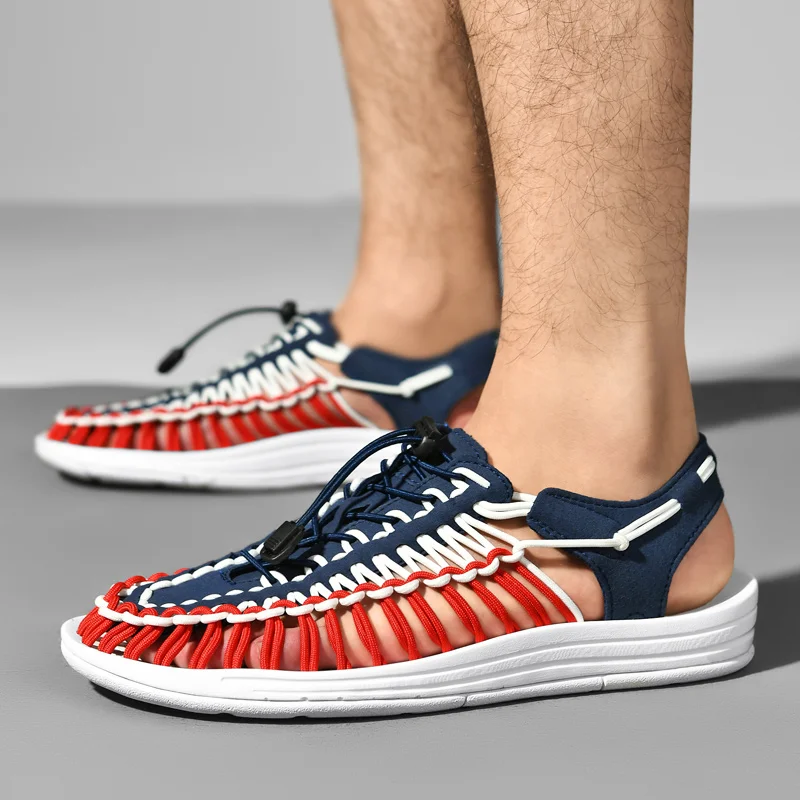 Summer Men's Handmade Weaving Design Sandals Breathable Casual Flat Beach Outdoor Couples Sandals Size 48 Fashion