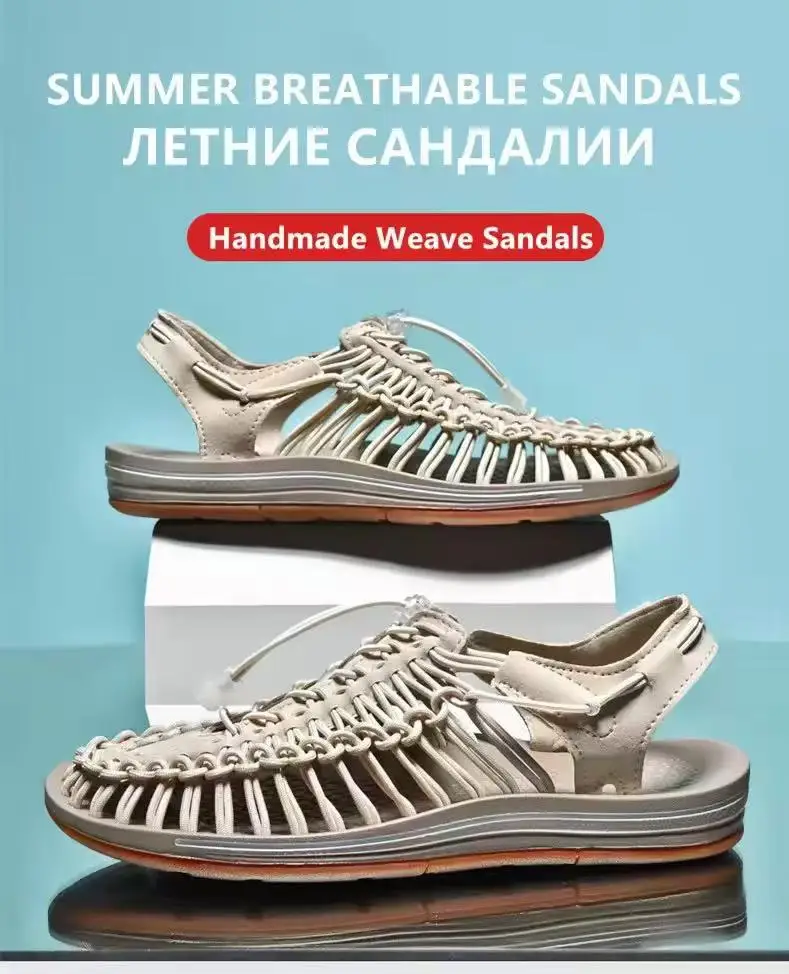 Summer Men's Handmade Weaving Design Sandals Breathable Casual Flat Beach Outdoor Couples Sandals Size 48 Fashion