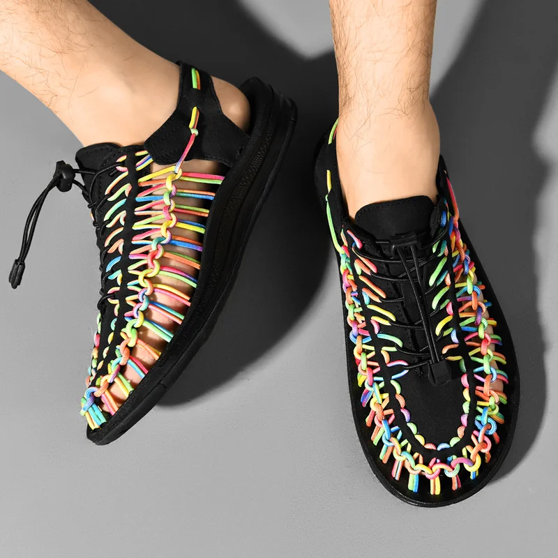 Summer Men's Handmade Weaving Design Sandals Breathable Casual Flat Beach Outdoor Couples Sandals Size 48 Fashion