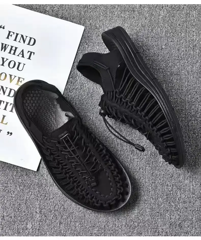Summer Men's Handmade Weaving Design Sandals Breathable Casual Flat Beach Outdoor Couples Sandals Size 48 Fashion