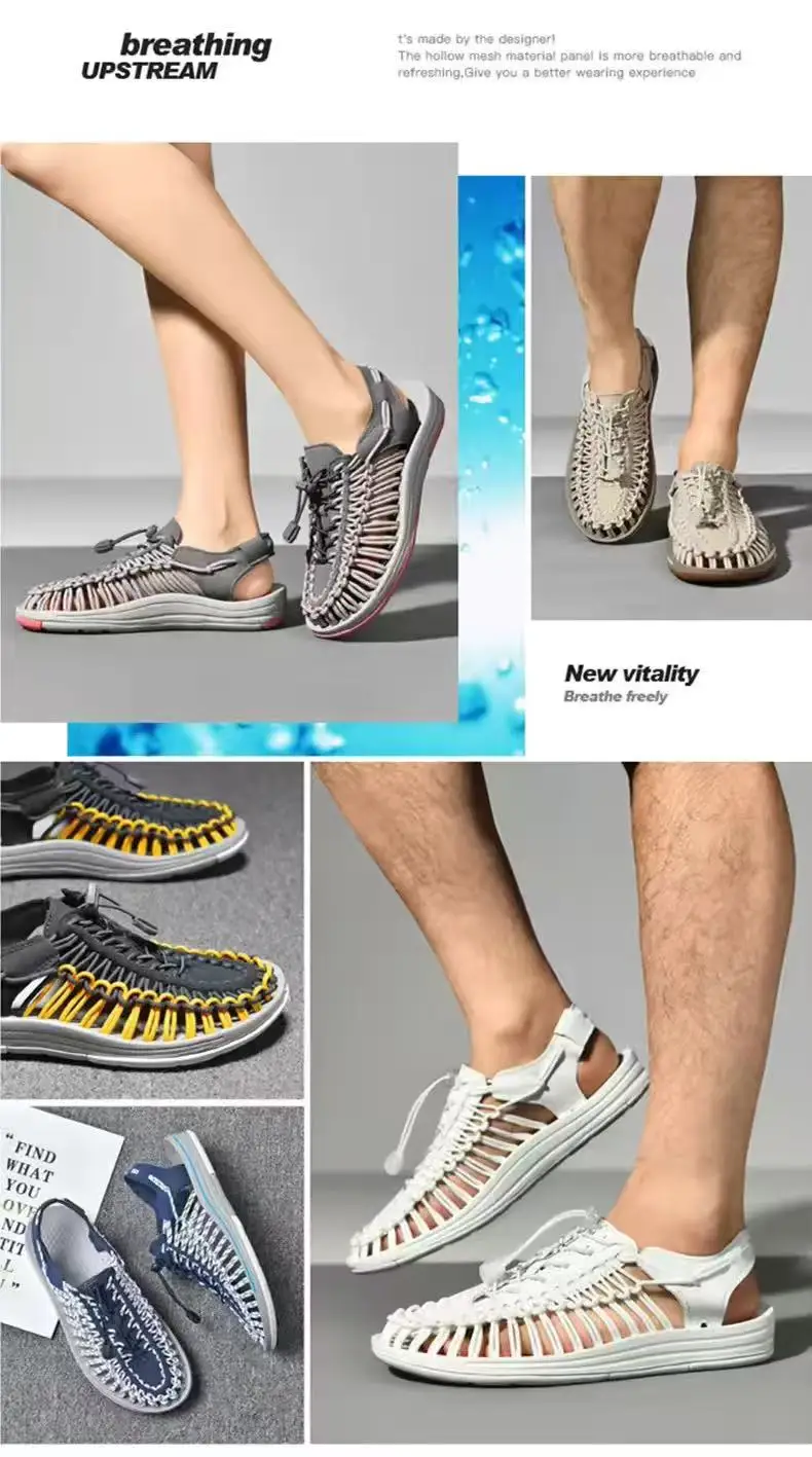 Summer Men's Handmade Weaving Design Sandals Breathable Casual Flat Beach Outdoor Couples Sandals Size 48 Fashion