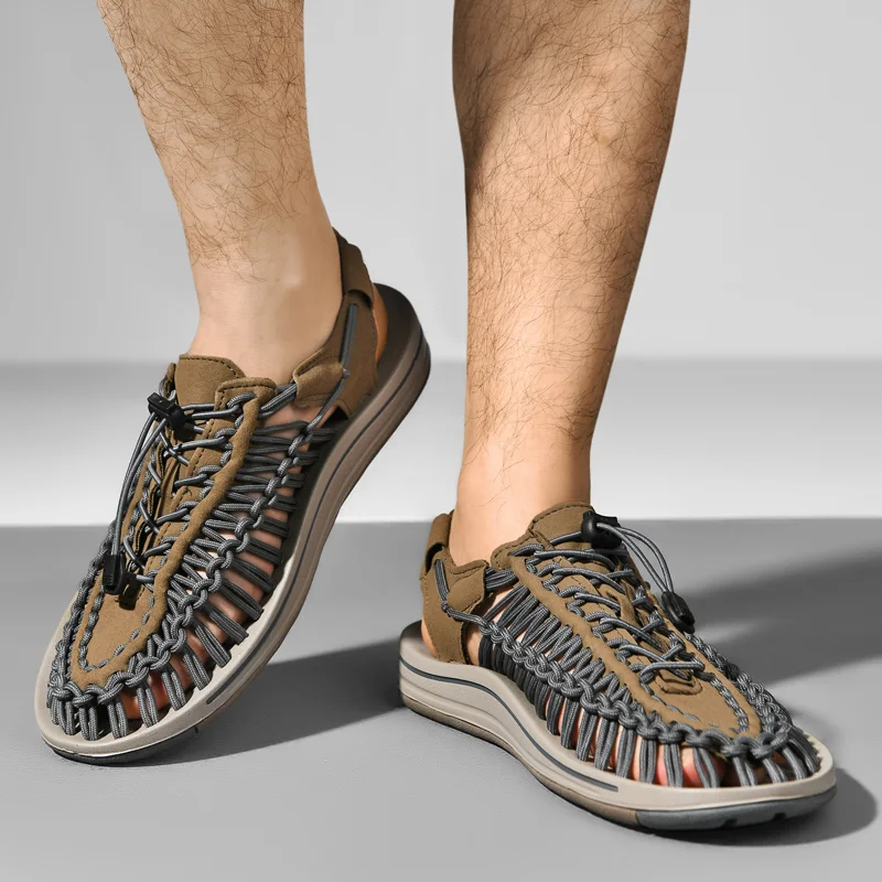 Summer Men's Handmade Weaving Design Sandals Breathable Casual Flat Beach Outdoor Couples Sandals Size 48 Fashion