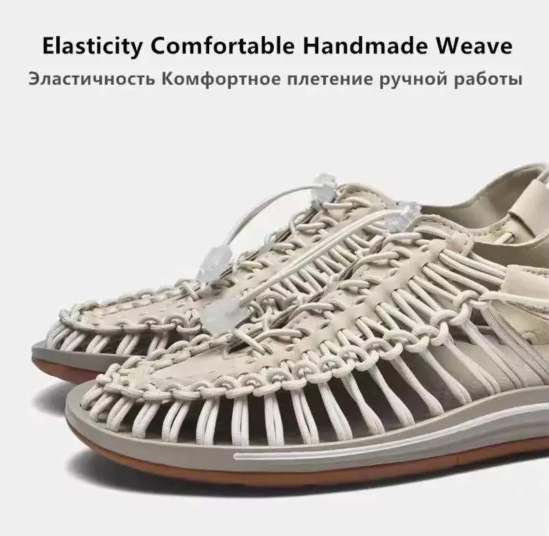 Summer Men's Handmade Weaving Design Sandals Breathable Casual Flat Beach Outdoor Couples Sandals Size 48 Fashion