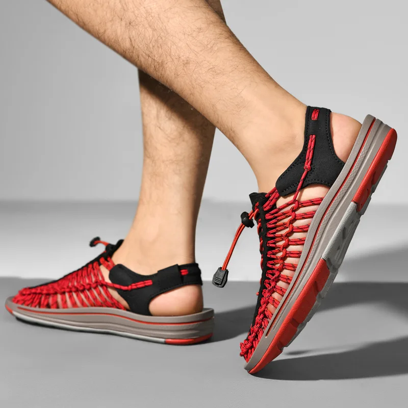 Summer Men's Handmade Weaving Design Sandals Breathable Casual Flat Beach Outdoor Couples Sandals Size 48 Fashion
