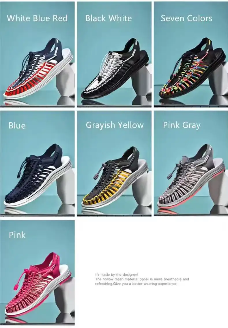 Summer Men's Handmade Weaving Design Sandals Breathable Casual Flat Beach Outdoor Couples Sandals Size 48 Fashion